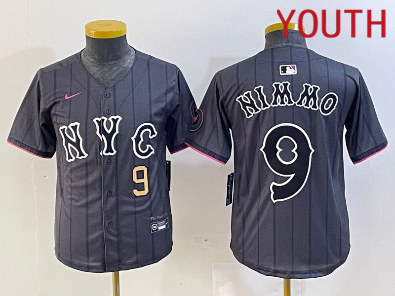 Youth New York Mets #9 Nimmo Black City Edition 2024 Nike MLB Jersey style 3->texas rangers->MLB Jersey
